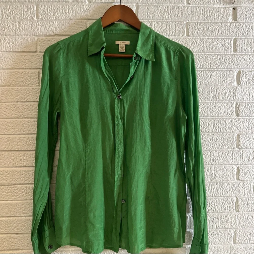 Green j. Crew silk cotton blend Shirt - Picture 2 of 6